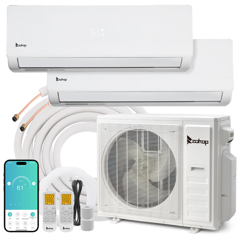 20 mini climatiseur à deux zones sans conduit à connexion Wi-Fi 38000BTU 20 SEER2 (18K + 24K)