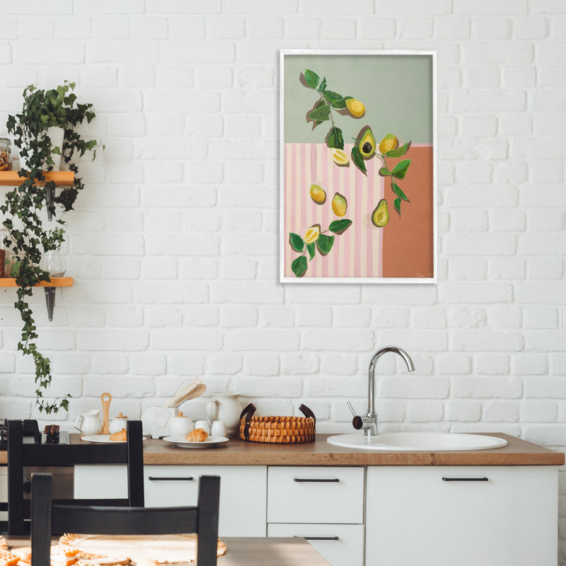 Giclée encadrée Mid-Century Avocado & Lemons, design par Dani Heyward, Coastal White Giclee Framed, 24 x 16