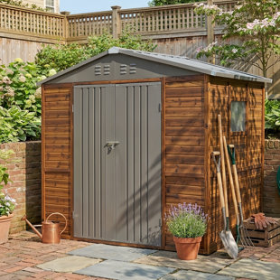 6X8 FT Wooden Tool Shed With Iron Doors & Windows, Cedarwood Outdoor Storage Shed For Garden, Patio, Weatherproof Tool House & Garden Room