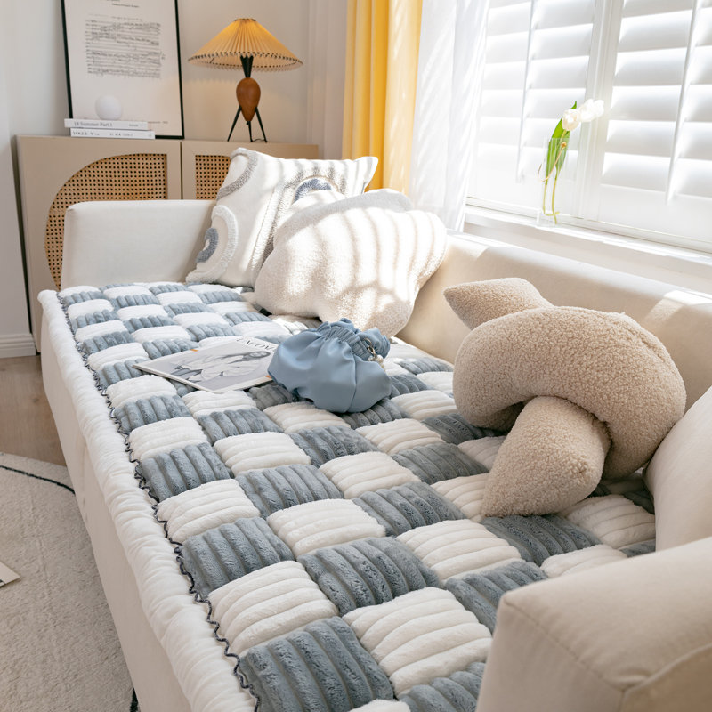 Housse pour canapé en velours côtelé doux, H 1,3 po x l 59 po x P 27,5 po, Velours côtelé gris / blanc