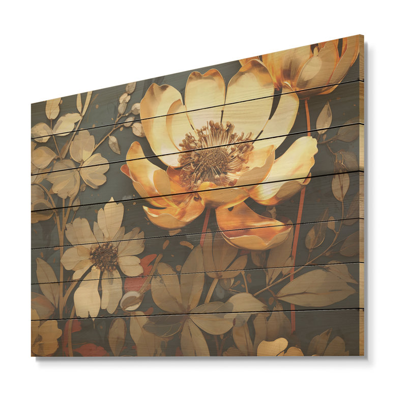 Golden Grey Poppy Meadows I - Poppies On Wood Print, 10" H x 20" W x 0.78" D