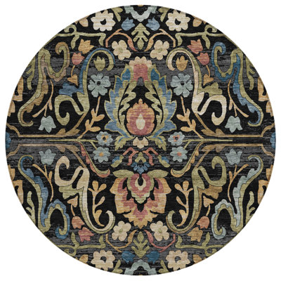Machine Washable Indoor/Outdoor Husby ACN2193 Floral Rug