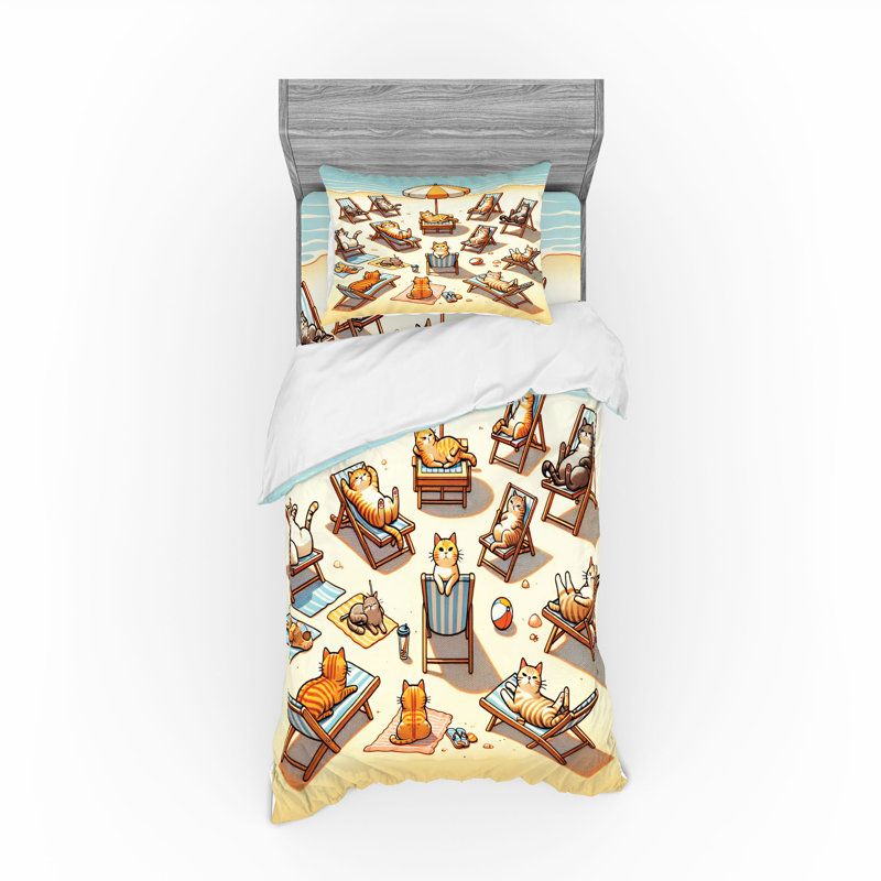 Ensemble de literie pour chat Ambesonne et beige, orange, bleu pâle, Housse de couette simple très longue + 2 pièces