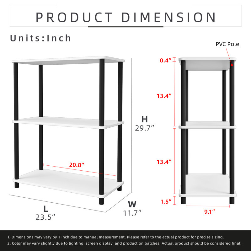 3 Tiers Wood Household Shelving Unit In White (23.54 In. W X 29.72 In. H X 11.73 In. D), White