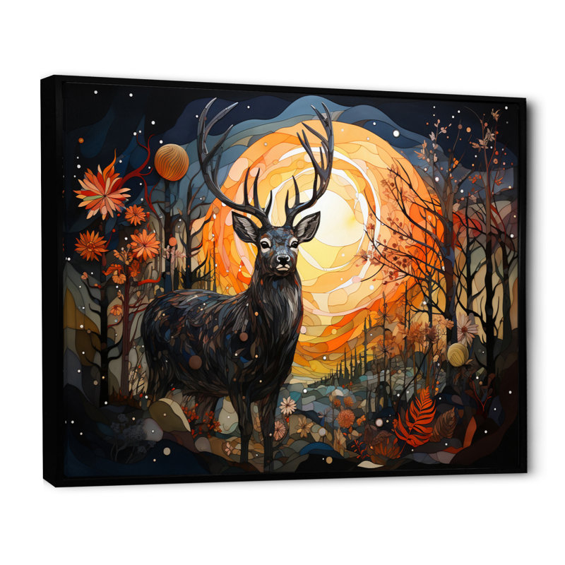 " Deer Mystic Mosaic ", Black Floater Framed, 24" H x 32" W x 1" D