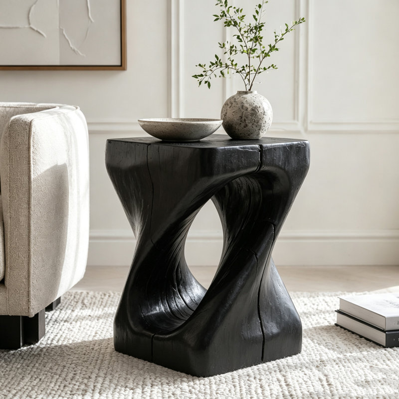 Table d'appoint à texture de bois, Noir