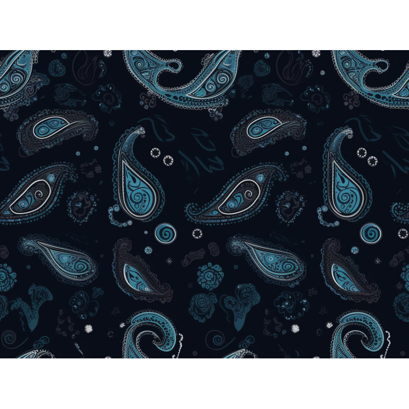 Machine Printed Duvet Cover, Black/Blue Paisley, Queen Duvet Cover