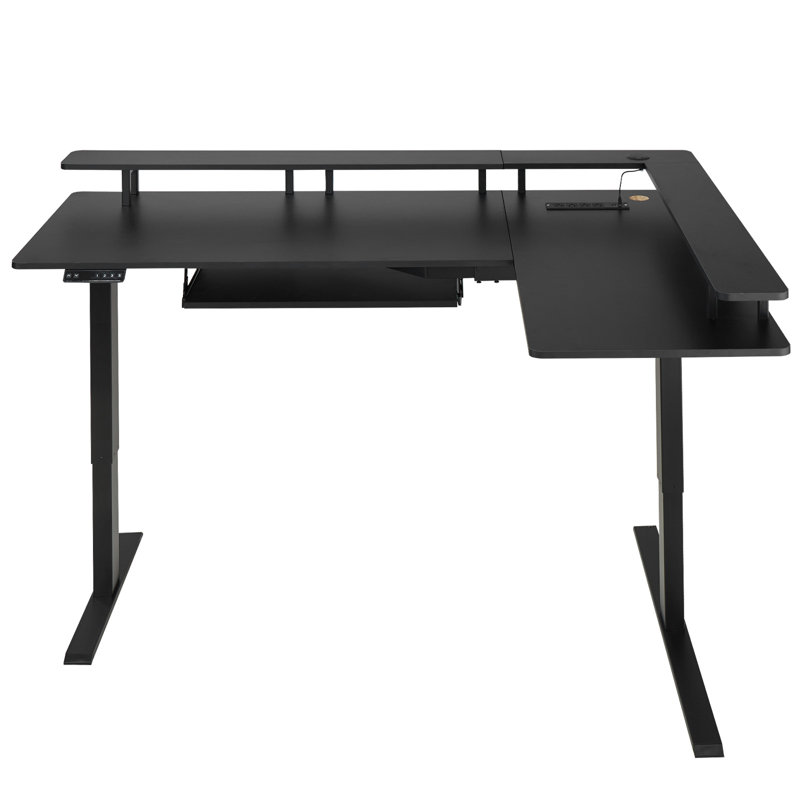 Bureau en coin à hauteur réglable en L avec plateau pour clavier