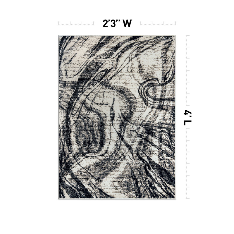 Distressed Abstract Area Rug, Rectangle 2'2" x 4'