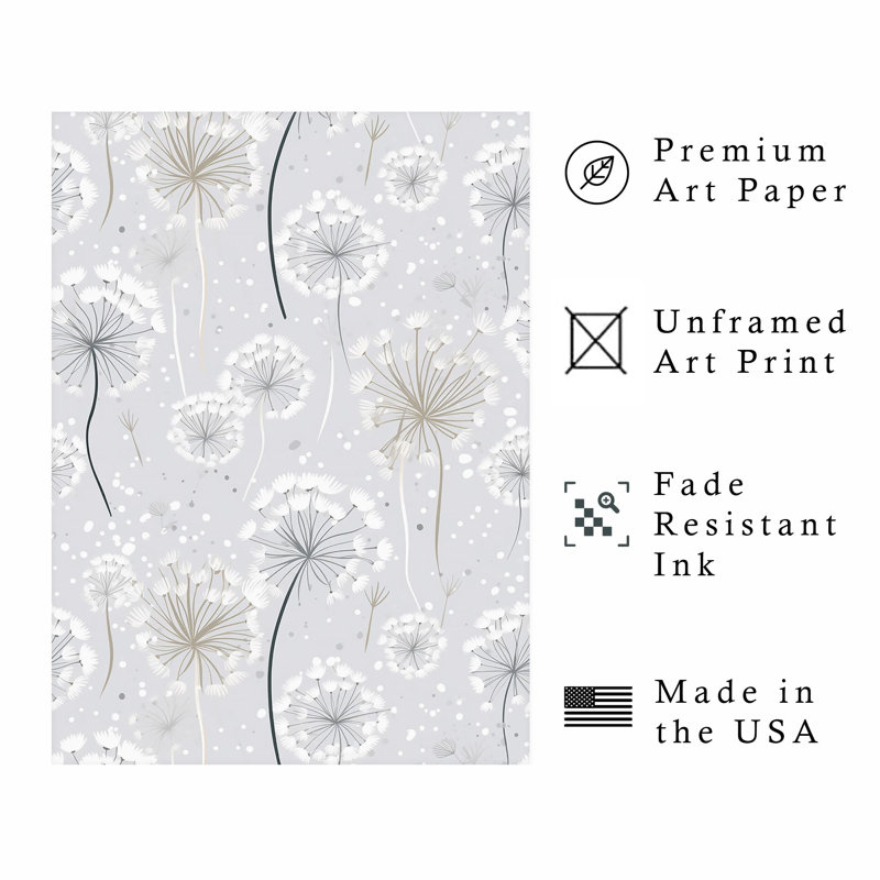 «Botanical Dandelions», impression d'art moderne sans cadre, H 7 po x l 5 po
