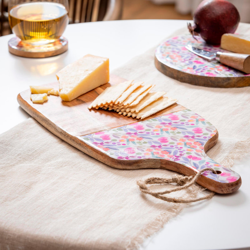 Pink Florals Rectangular Wood Cutting Board