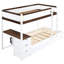 Lit simple superposé simple avec bureau, rangement en blanc et bureau moderne en noyer Twintwin