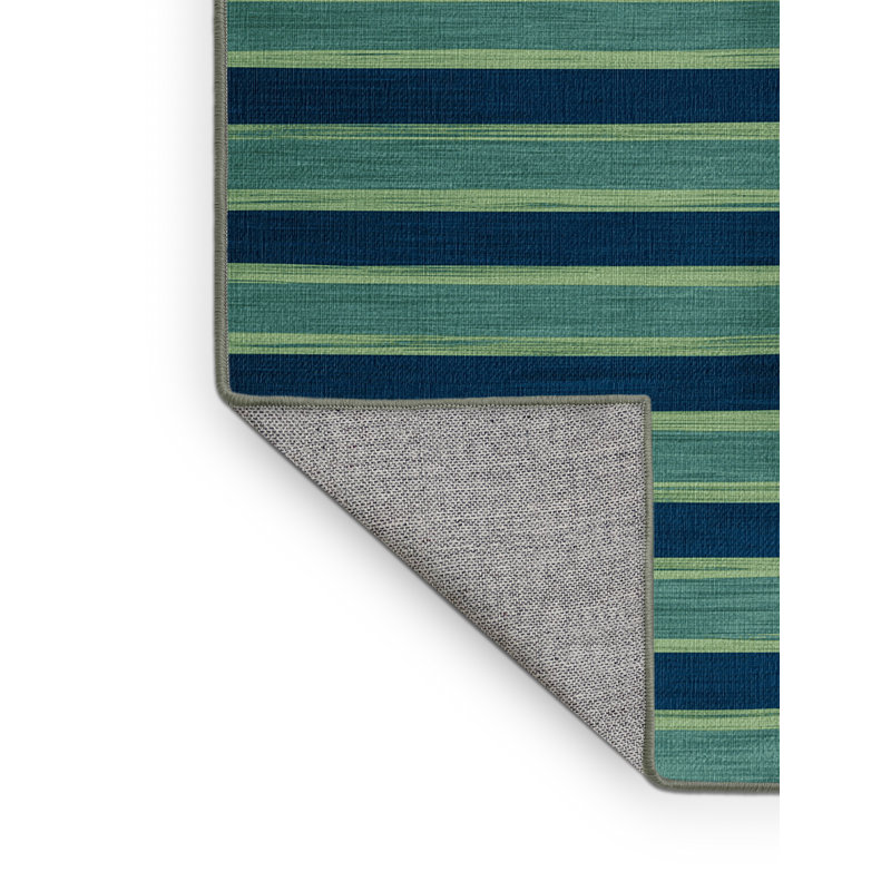 Tapis vert à rayures horizontales lavable à la machine, Rond 3 pi