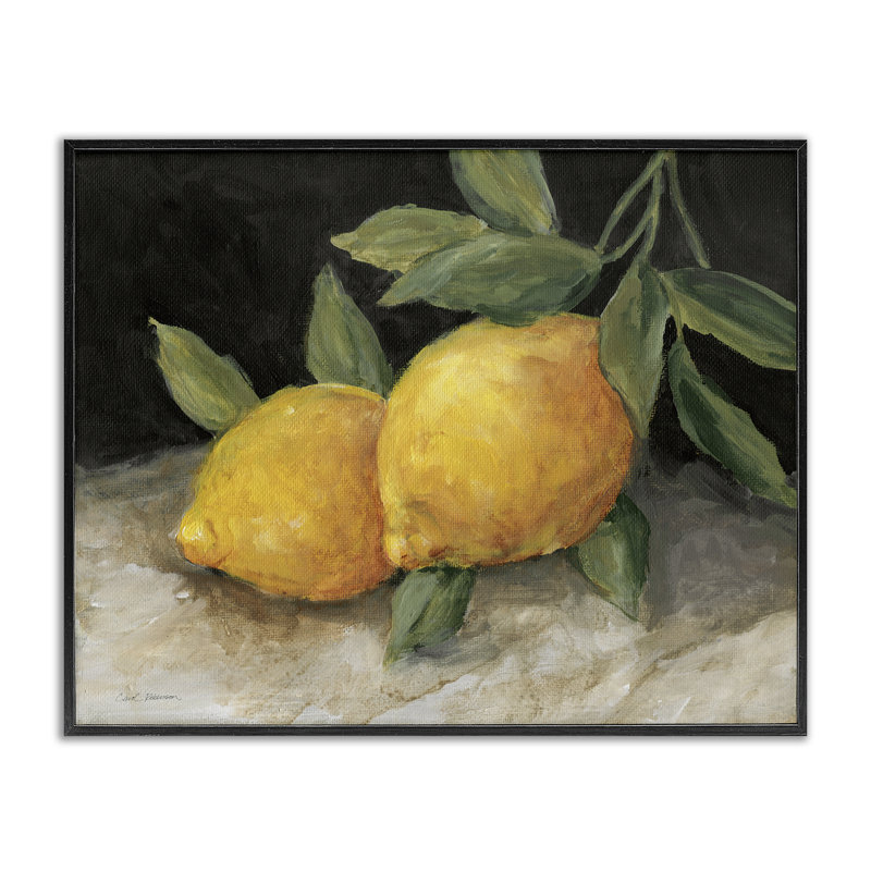 Paire de citrons, nature morte, giclée par Carol Robinson, Giclée encadrée noir minuit, H 16 po x l 20 po