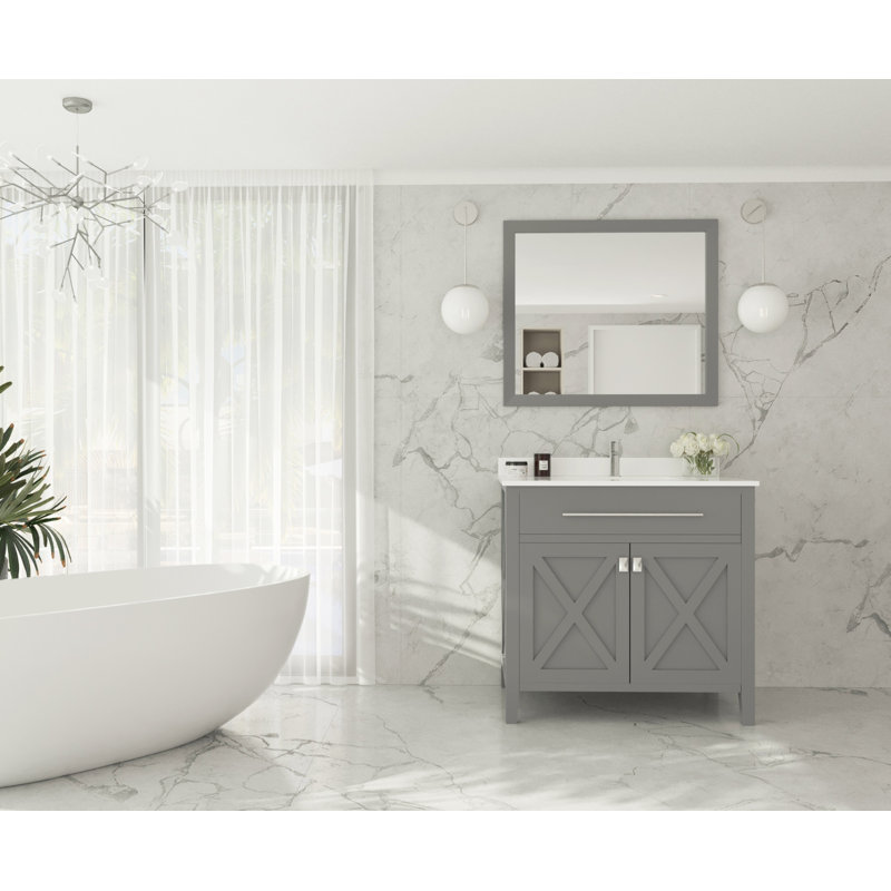 Ensemble de meuble-lavabo simple 36 po Pyles, Quartz blanc, Gris