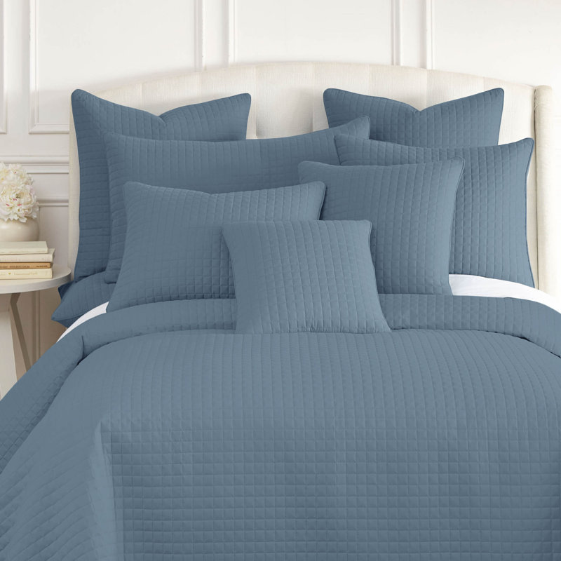 Southshore Fine Linens Vilano Quilted Sham Covers, Double-Brushed Microfiber Square-Stitched Pillow Shams with Piped Edges, Set of 2, 18" x 18" , Coronet Blue
