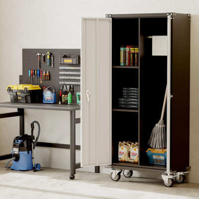 71" Tall Metal Storage Cabinet with Locking Double Doors, 2 Adjustable Shelves, Cold Rolled Steel Organizer