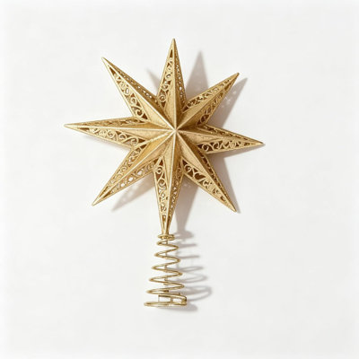Golden Hollow Star Christmas Tree Topper, Reflective Metal Decor
