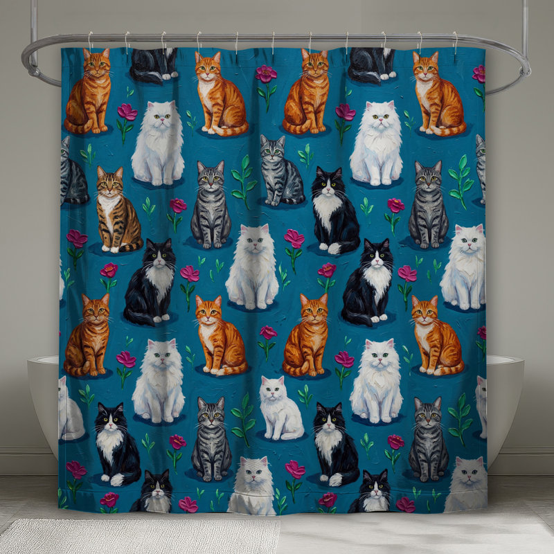 Rideaux de douche variés chats et fleurs très longs, 70in W x 84in H