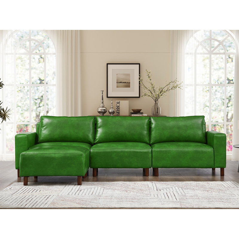 4 - Piece Faux Leather Upholstered Sectional, Green Faux Leather