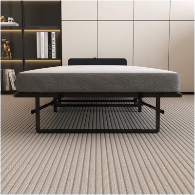 Metal Folding Bed Frame With Foam Mattress Of Pockets, Easy Storage And Movable With 4 Castors