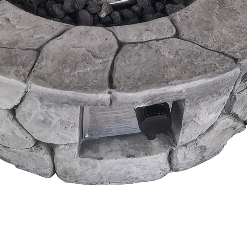 Fehime Round Concrete Propane Smokeless Fire Pit, White Stone 