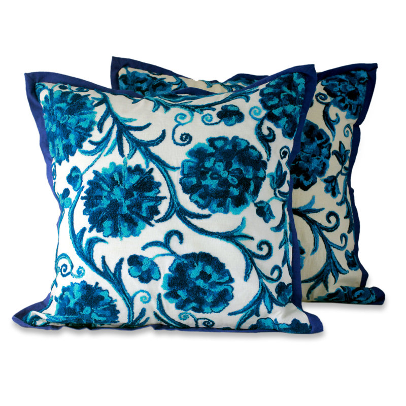  Dahlias Floral Embroidered Cotton Pillow Cover