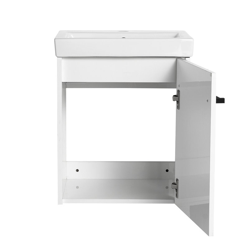 Meuble-lavabo flottant mural 18 po avec lavabo en céramique et porte d'armoire à fermeture en douceur, pour petite salle de bain