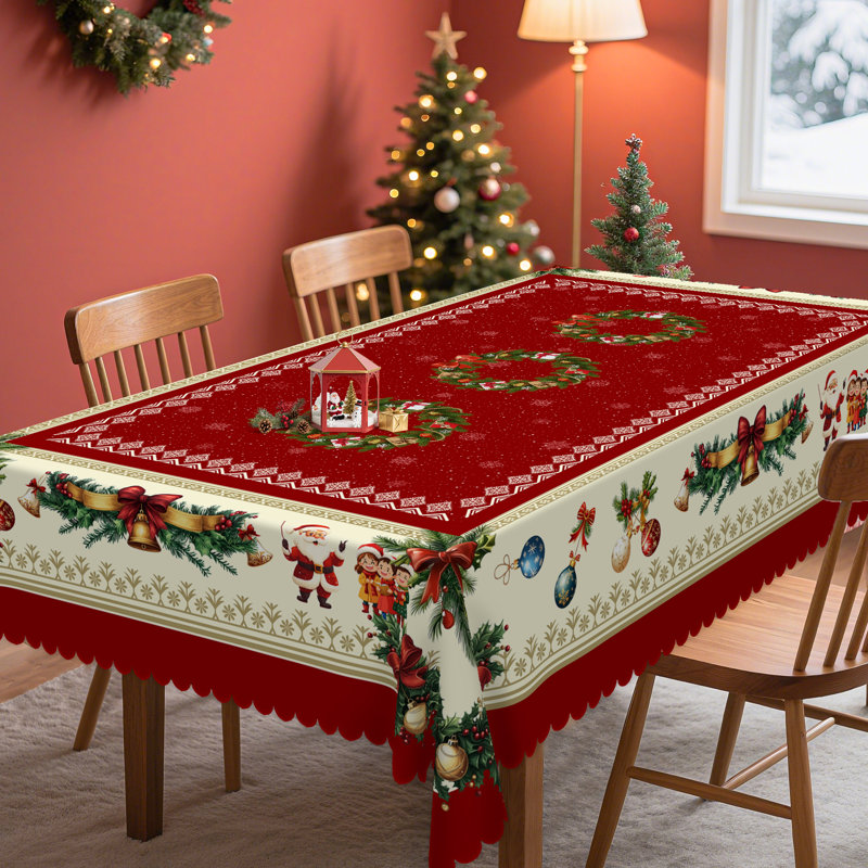 Nappe lavable en polyester avec motif de couronne de Noël, 60" W x 86" L