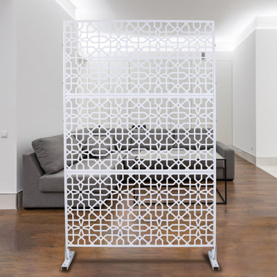 Écran d'intimité extérieur et intérieur en métal H 76 po x l 48 po, écran d'intimité décoratif autoportant pour terrasse de balcon de terrasse, panneaux de clôture d'intimité pour jardin extérieur PS106 blanc