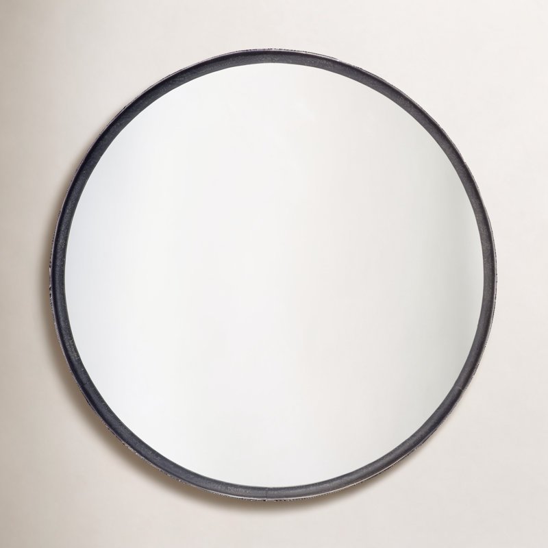 Refined Iron Round Mirror, Black