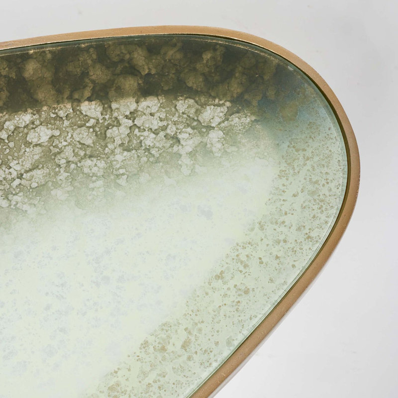 Jan Glass Top Coffee Table, 14.5" H x 40" L x 20" W, Taupe Gray Top/Champagne Base