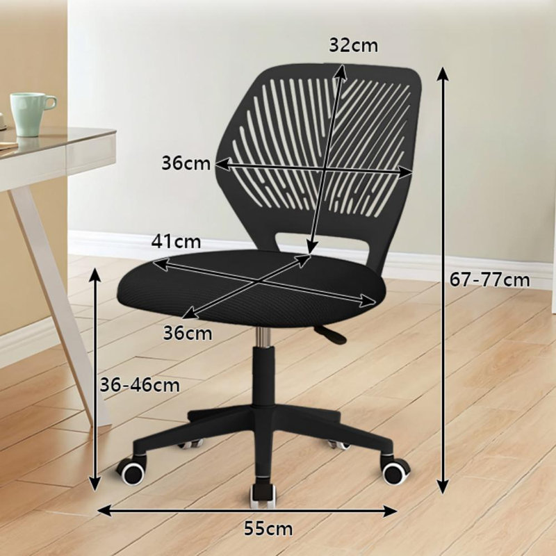 HDHNBA Breathable Mesh Height Adjustable Swivel Ergonomic Office Desk Chair, Black