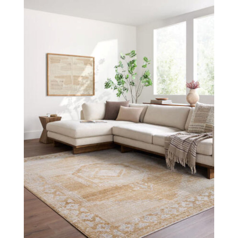 Tapis d'intérieur tissé à la machine Bluffton, Rectangle 6 pi 7 po x 9 pi, Brun / Brun clair / Gris