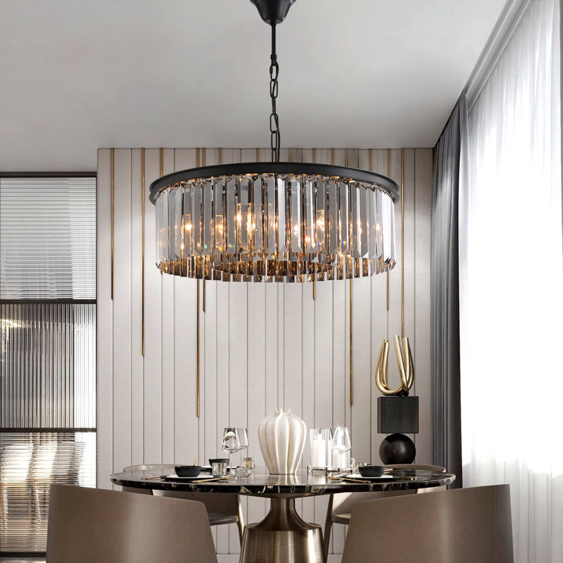 Timmiah 6 - Light  Dimmable Modern Drum Chandelier With Smoky Gray Crystal Accents
