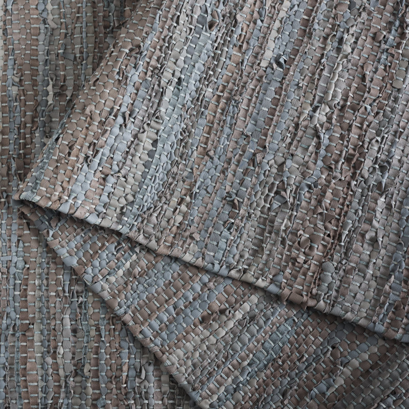 Exley Vintage Leather Hand Woven Leather/Cotton Striped Rug in Gray, Rectangle 3' x 5'