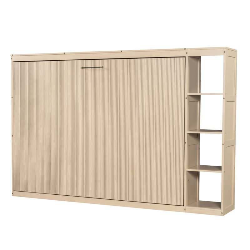 Lit double avec bibliothèque de couleur naturelle et décorative, structure, pli peu encombrant, compartiments de rangement spacieux, boîte à ressorts non nécessaire, temps d'assemblage rapide