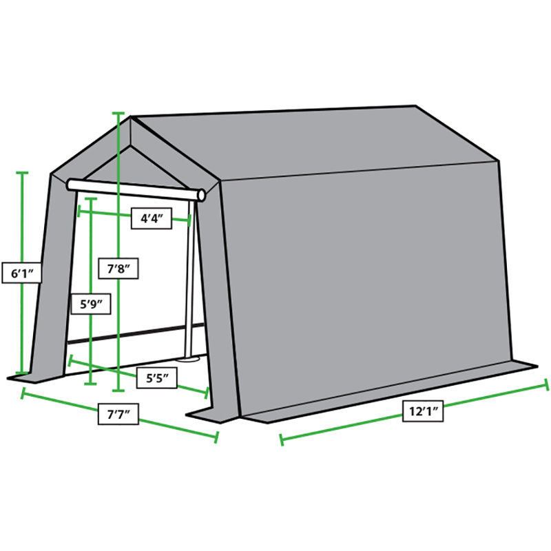 Enclosed Storage Shed 7ft x 12ft Steel Frame with 6 Legs