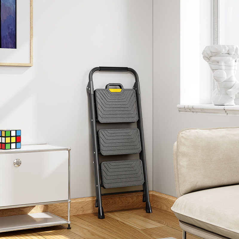 3 Step Ladder, Sturdy Steel Portable Ladder with Anti-Slip Wide Pedals, Folding Step Stool,Library Ladder,Decorative Kitchen Step Ladder