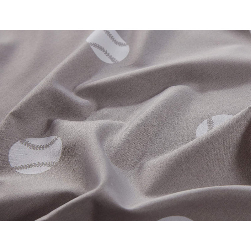 Gray and White Baseball Print Twin Microfiber Sheet Set