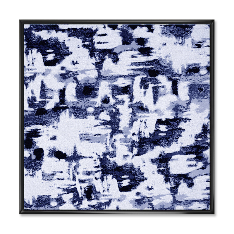 Impression abstraite en bleu classique sur fond blanc II - art mural imprimé sur toile géométrique, Cadre flottant noir