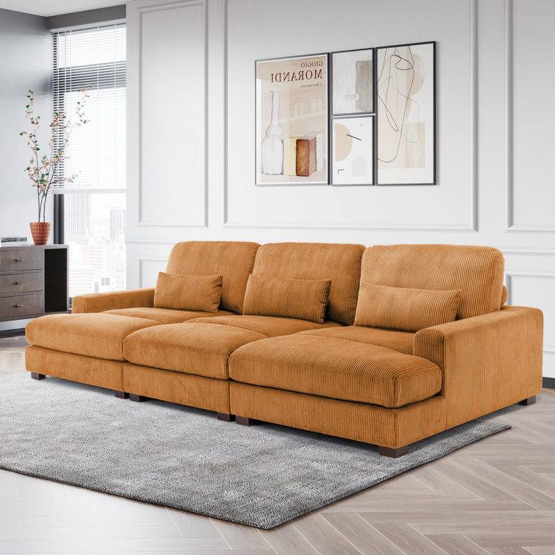 Canapé modulaire en velours côtelé 127,6 po, Jaune