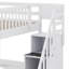 Lit mezzanine double avec bureau intégré en forme de L, tablettes de rangement à trois niveaux, escalier de rangement attaché-36465498