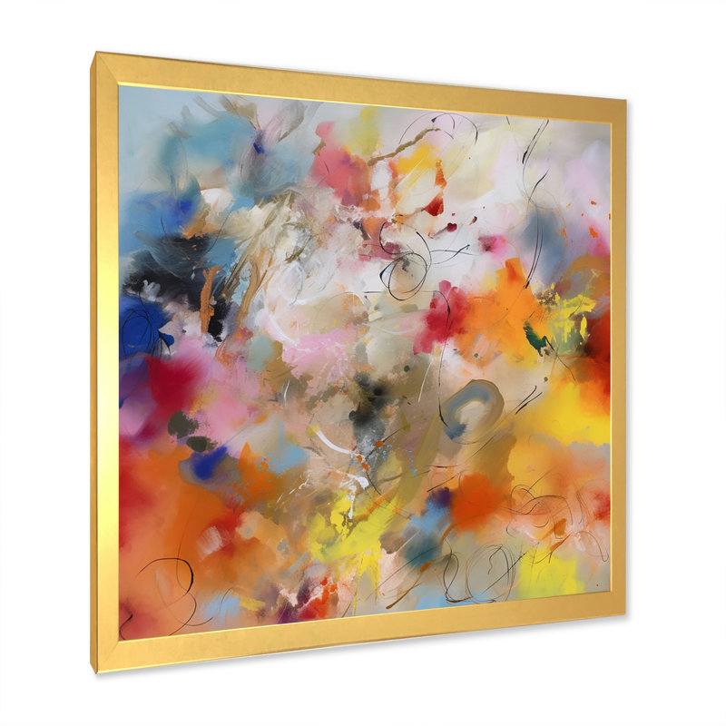 Tourbillons colorés bleus, jaunes et oranges - impression, H 16 po x l 32 po x P 1 po, Cadre doré à une seule photo