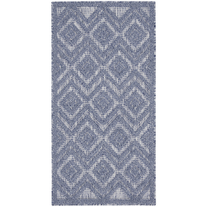 Foundry Select Versatile Diamond Denim Blue Indoor/Outdoor Area Rug, Rectangle 2' x 4'