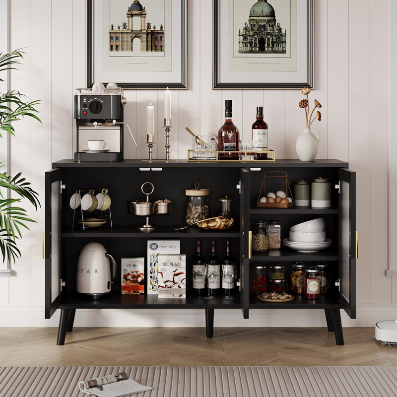 Buffet 48 "noir, armoire de cuisine moderne avec porte vitrée et tablettes amovibles