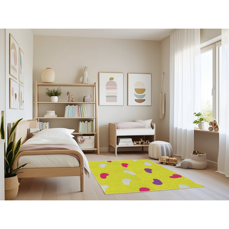 Tapis jaune tissé à la machine, Rectangle 3 pi x 5 pi