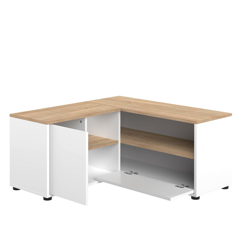 Elliott Corner TV Stand for TVs up to 40", White/Natural Oak