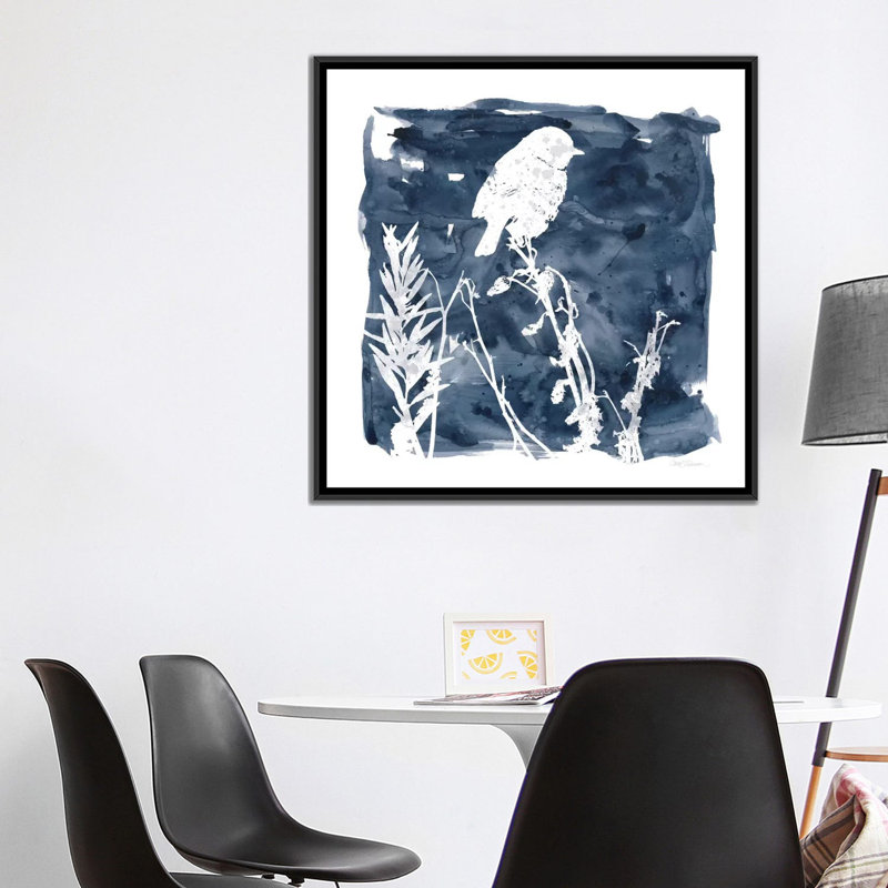 «Indigo Bird I», reproduction sur toile, H 18 po x l 18 po x P 1,5 po, Toile avec cadre noir, Pas de tapis