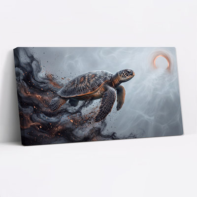 Sea Turtle in Swirling Dark Smoke and Copper Dust Canvas Wall Art